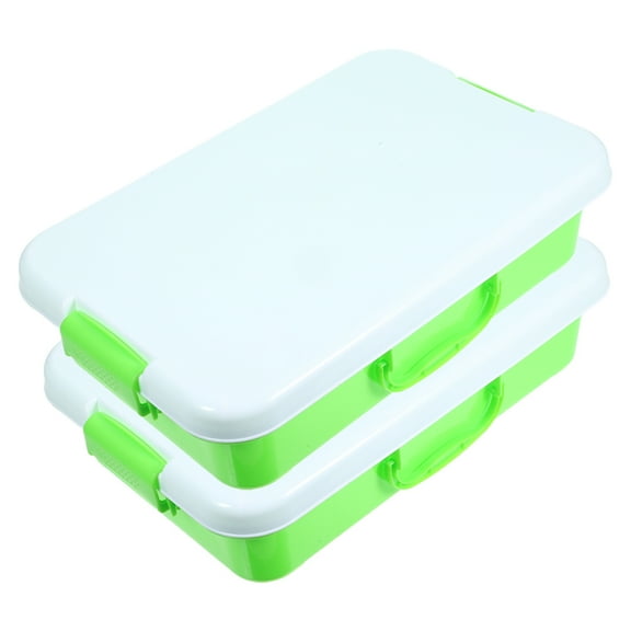 Luxshiny 2Pcs Green Plastic Sandbox Storage Boxes with Lid Portable Handle for Outdoor Use