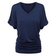 thumbnail image 2 of Made by Johnny V Neck Short Sleeve Dolman Top with Side Shirring XXXL NAVY, 2 of 6