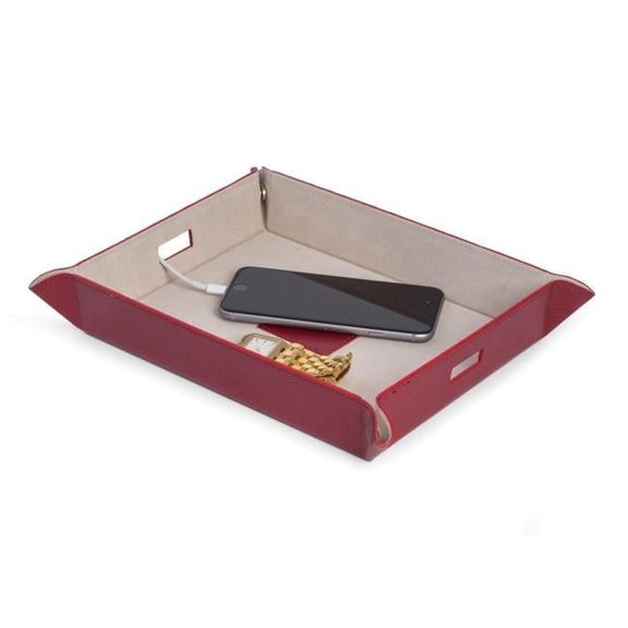 Bey-Berk International BB700R Red Lizard Deboss Leather Valet & Charging Station with Pig Skin Leather Lining
