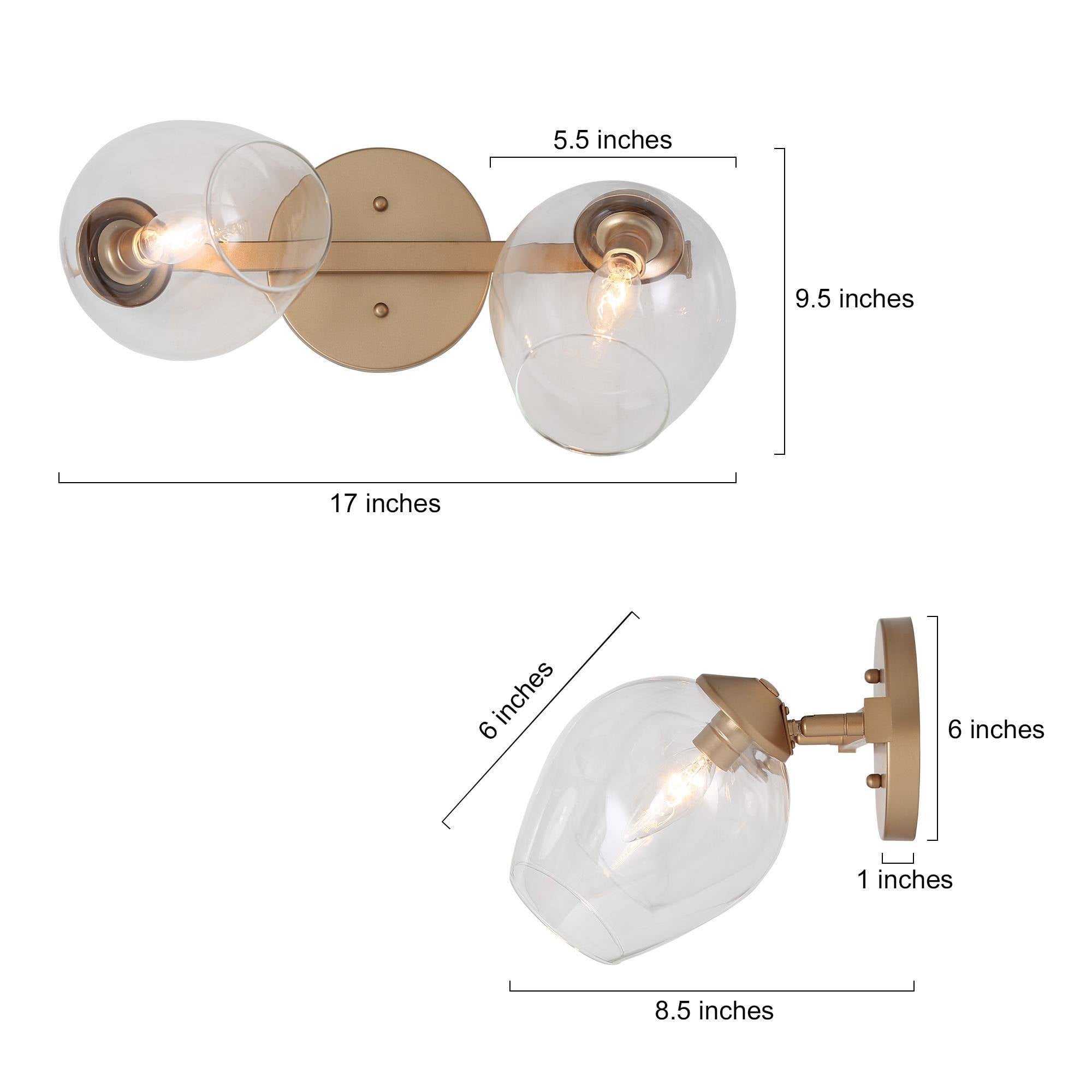 LNC Ellan 17-in Matte Gold Bathroom Vanity Light with Clear Wine Cup Glass, Modern, 2-Light