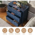 thumbnail image 4 of 3-Drawer Dresser Chest, Modern Wooden Flower Motif Dressers with Wide Storage Space Chest of Drawers Bedside Nightstand Dresser Closet for Living Room Bedroom, Hallway (Blue), 4 of 13