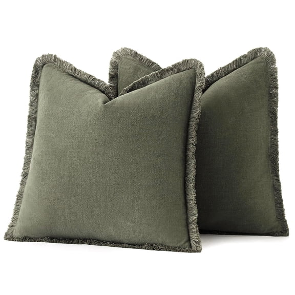 Set of 2 Decorative Linen Fringe Throw Pillow Covers Cozy Farmhouse Cushion Cover with Tassels Soft Accent Pillowcase for Couch Sofa Bed Living Room Home ,20×20 Inch,( not include the pillow core)