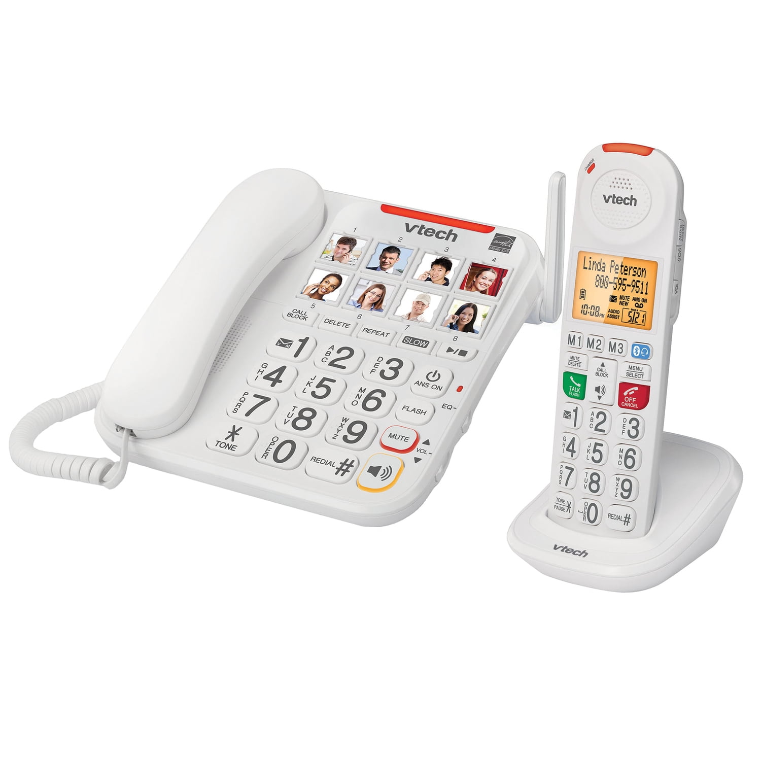 VTech Amplified Expandable Big Button Corded/Cordless Phone with Answering System & Smart Call Blocker, White, SN5147