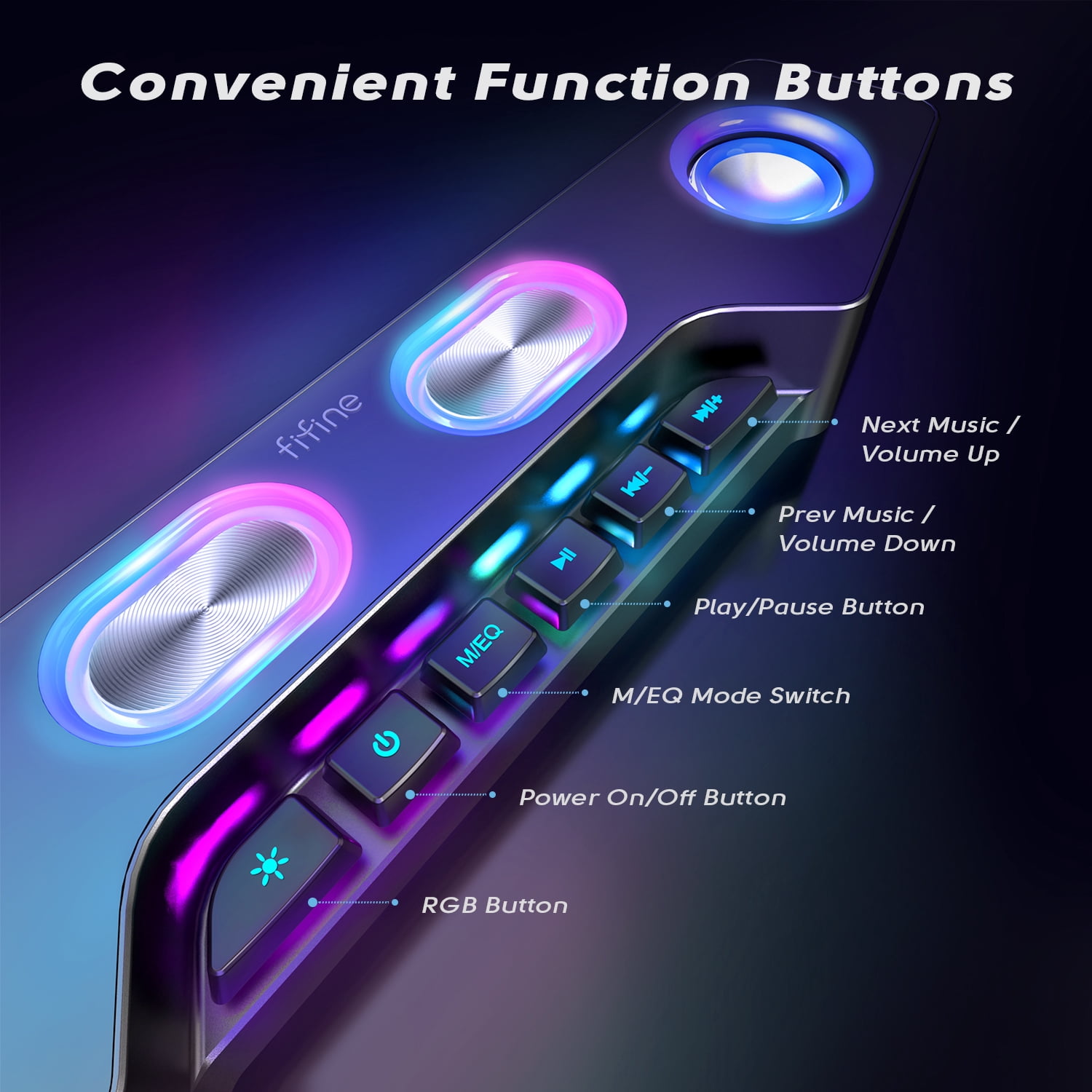FIFINE Wireless Bluetooth Speakers for PC Computer, iPhone, RGB Gaming Soundbar with RGB, Volume Control, 3.5mm Mic Jack for Singing, Party