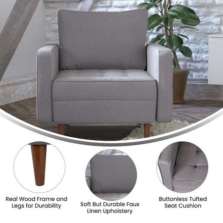 Alamont Home - Compact Upholstered Tufted Chair with Wooden Legs - Slate Gray