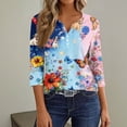 thumbnail image 5 of Women's Patriotic Star Print 250th Anniversary USA Shirt V-Neck Button 3/4 Sleeve T-Shirt, 5 of 6