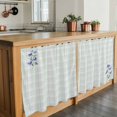 thumbnail image 6 of Blue Spring Floral Tier Curtains 24 Inch Length, Watercolor Teal Plaid Summer Botanical Cafe Short Curtains for Bathroom Over Sink, Small Kitchen Curtain Light Filtering Drapes 2 Panels 27.5"Wx24"L, 6 of 8
