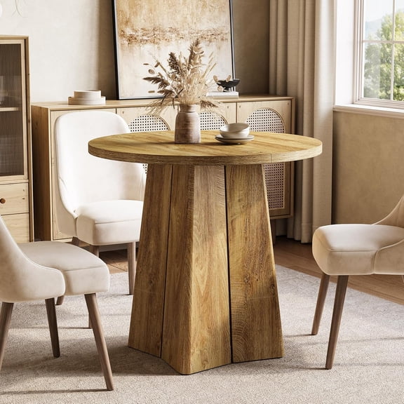 Tribesigns 31.50" Round Dining Table for 2 People, Farmhouse Dining Room Table for Living Room, 180 lb Weight Capacity (Light Walnut)