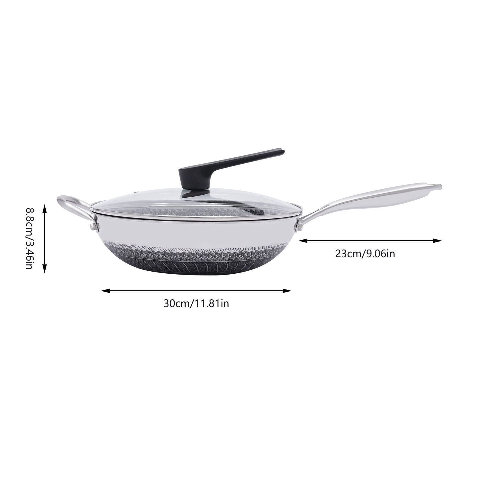 12in Stainless Steel Double Sided Honeycomb Cooking Frying Wok Pan with Lid Non Stick for Frying, Steaming, Boiling