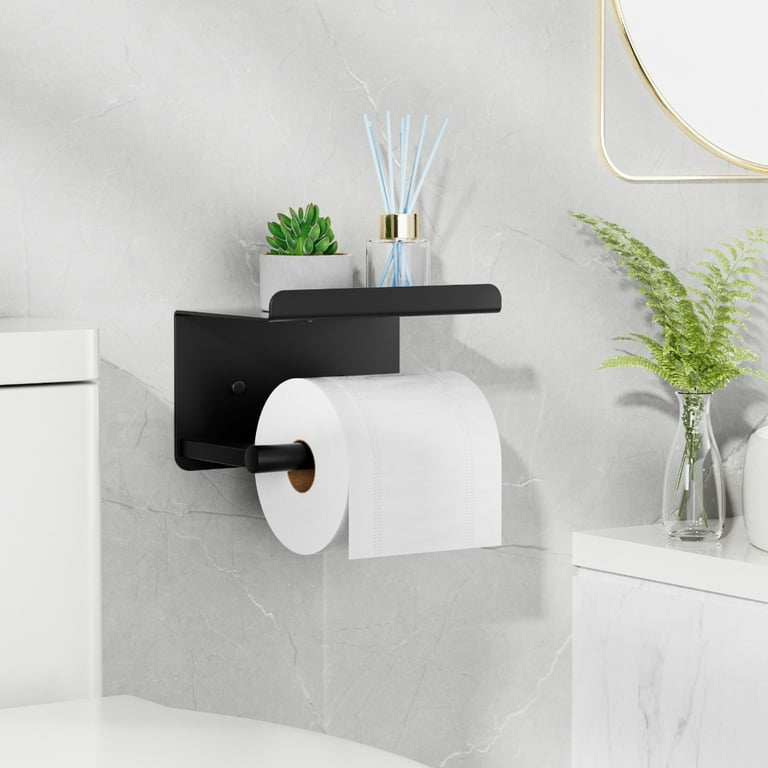 NIFFGAFF Adhesive Toilet Paper Holder with Phone Shelf Wall Mounted Toilet Paper Roll Holder Rustproof Bathroom Tissue Roll Holder with Shelf