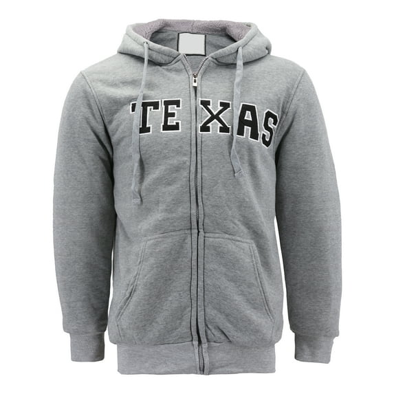 Men's Texas Embroidered Sherpa Lined Warm Zip Up Fleece Hoodie Sweater Jacket (H. Grey, M)