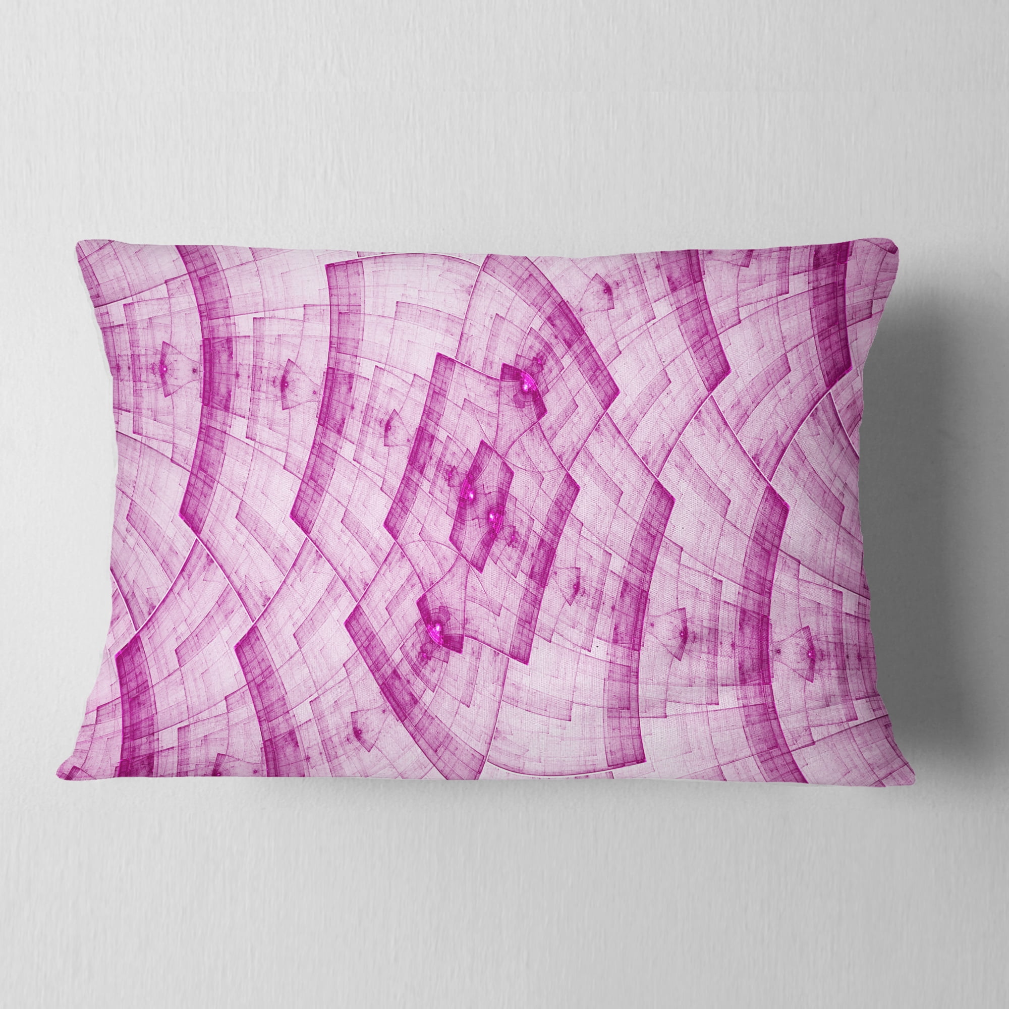Designart Light Pink Psychedelic Fractal Metal Grid - Abstract Throw Pillow - 12x20