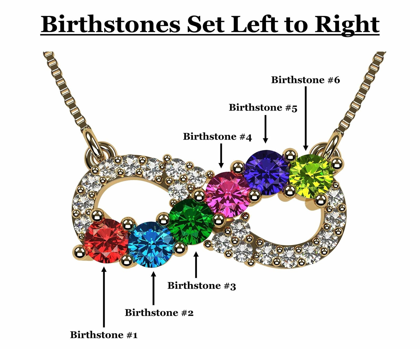 Nana Infinity Mother 1-6 Birthstone Necklace for Women - 10K Yellow Gold Stone 1