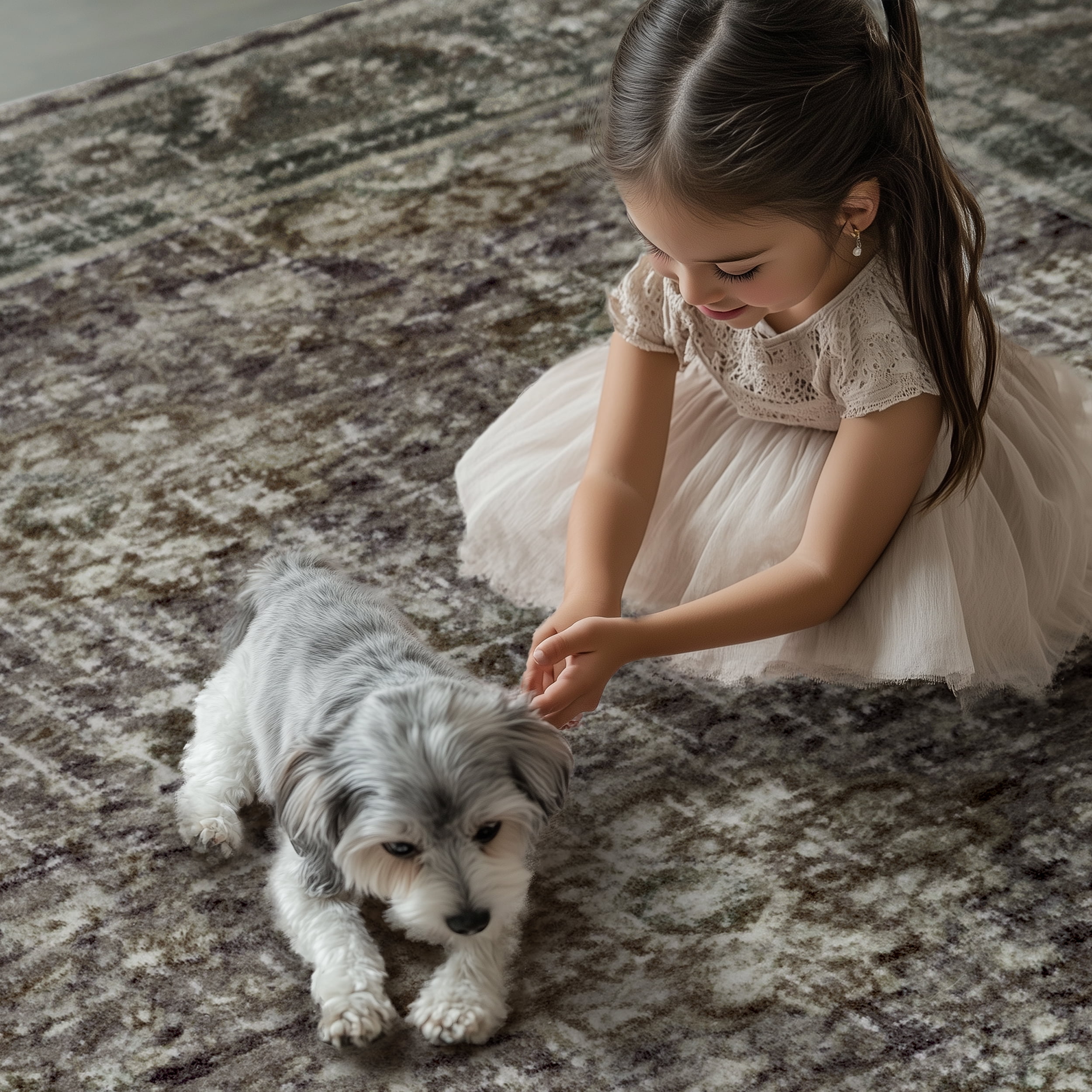 ARJINCUTE Distressed Vintage Low Pile Area Rugs 8'x10', Non-Slips Machine Washable Traditional Farmhouse Floor Carpet, Green
