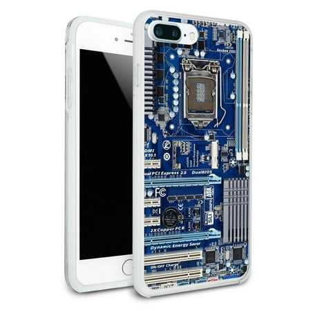 Blue Computer Motherboard - Processor CPU Memory Protective Slim Hybrid Rubber Bumper Case for Apple iPhone 7+