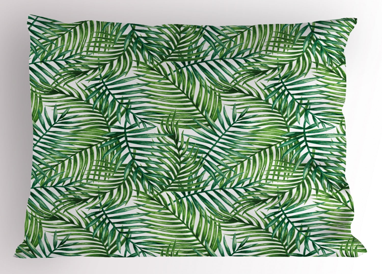 Leaf Pillow Sham Watercolor Print Botanical Wild Palm Trees Leaves Ombre Design Image, Decorative Standard Size Printed Pillowcase, 26 X 20 Inches, Dark Green and Forest Green, by Ambesonne