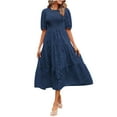 thumbnail image 2 of Styesk Robe Tunique pour Femmes Robe à Col Rond Décontractée à Manches Courtes Unie à Taille Haute Superposée en Mousseline avec Ceinture, 2 of 9