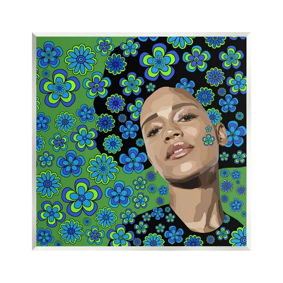 Stupell Industries Flower Girl Retro Blue & Green Botanical & Floral Painting Unframed Art Print Wall Art