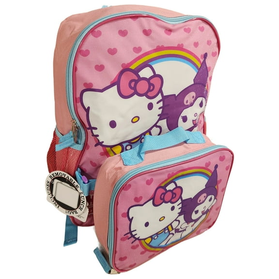 Hello Kitty and Friends Kuromi Pink Full Size 16 Inch Backpack with Detachable Lunch Box 2 pieces set
