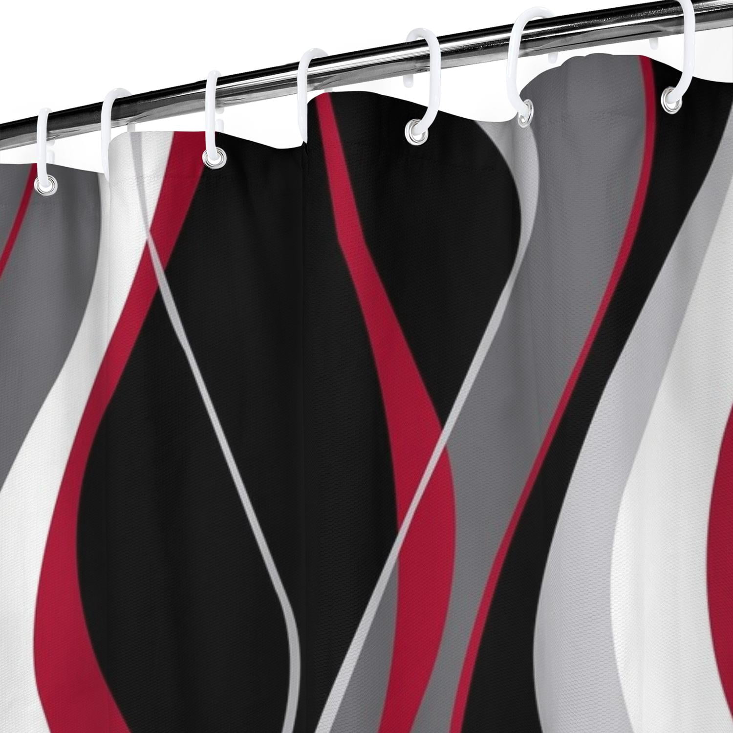 Black and Red Shower Curtain, Abstract Modern Grey and Red Bathroom Decor Accessories Funny Shower Curtain Set with Hooks, 36x72