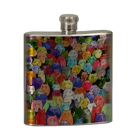 

KuzmarK 6 oz. Stainless Steel Pocket Hip Liquor Flask - Jelly Bean Kitties Abstract Cat Art by Denise Every