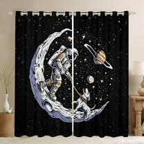 Feelyou Cartoon Astronaut Print Black Out Curtains, Mystic Outer Space Curtains Pack of 2 (42x63 Each), Dreamy Stars Planet Bedroom Curtains, Curtains and Drapes Room Decor