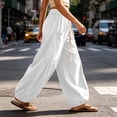 thumbnail image 6 of Puntoco Women's Boho Harem Pants Baggy Sweatpants with Pockets Drawstring Waist, Jogger Pants, Casual, Wide Leg Gym Pants White-C, 6 of 8