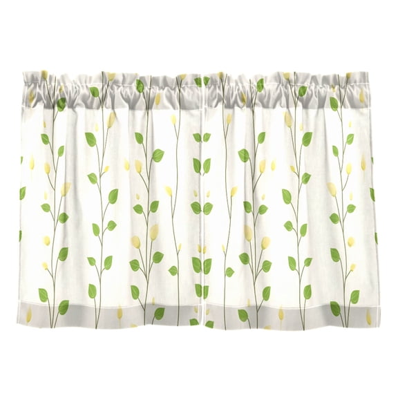 Vibrant Green Vines Kitchen Curtains Tier Set 27x24 Inch 2 Panels Semi Sheer Light Filtering Privacy UV Protection