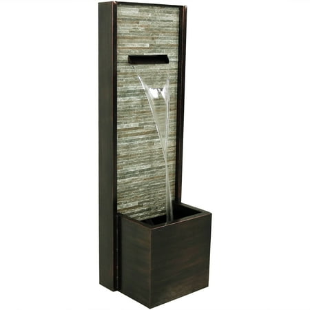 Natural Slate Water Fountain - Sunnydaze Decor Cascading Ledgestone Slate and Metal Outdoor Water Fountain, 41-Inch