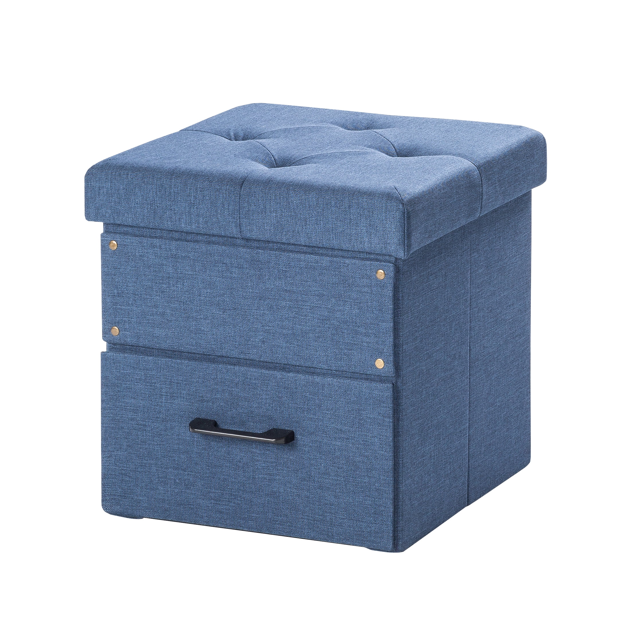 Mellow Stockbox 15" Ottoman with Storage Drawer, Blue