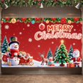 thumbnail image 7 of Christmas Theme Merry Christmas Banner Red Background Christmas Party Banner Snowman Design Gift Box Holiday Banner for Christmas Party Home Decoration Family Gathering, 7 of 7