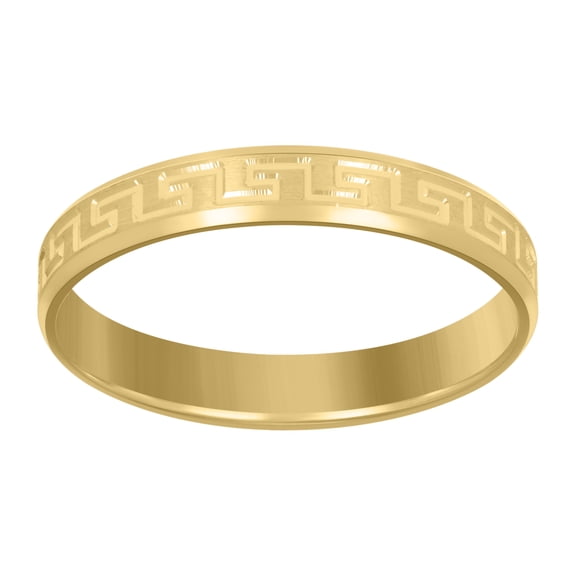 14k Yellow Gold Mens Greek Key Beveled Edge Wedding Band Ring 4MM Size 7