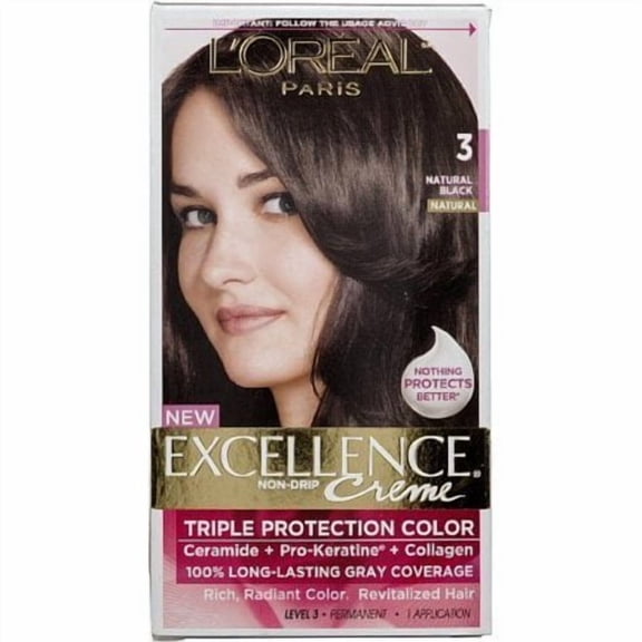 L'Oreal Paris Excellence Creme Triple Protection Hair Color, 3 Natural Black 1 ea (Pack of 4)