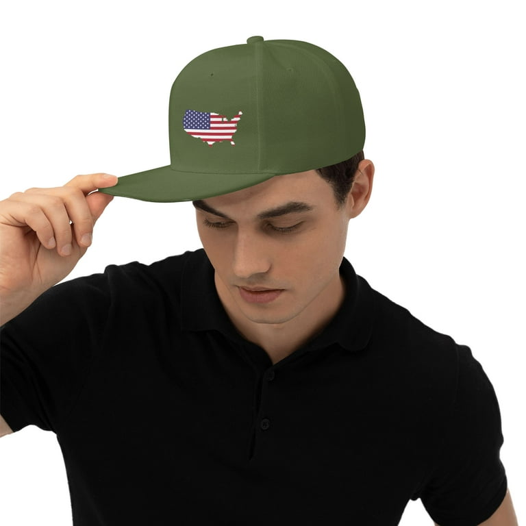 Tequan Flat Brim Hat Snapback Hats, America Country Flag Pattern Adjustable Men Baseball Cap (Green), Men's, Size: One Size