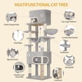 thumbnail image 5 of Hzuaneri Cat Tree, 79.9" Tall Multi‑Level Indoor Cat Tower with Scratching Posts, Platform, Caves, Basket and Hammock, Light Grey, 5 of 9