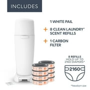 Diaper Genie Complete Gift Set,White,1 Diaper Pail,8 Clean Laundry Scent,Round Refills-2160 Ct