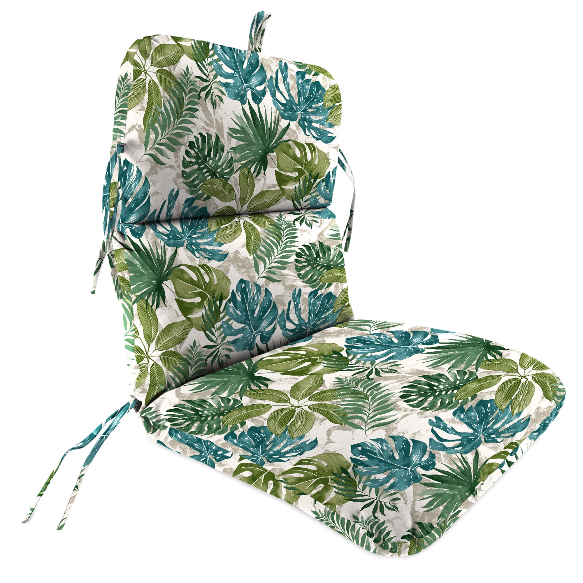Jordan Manufacturing 45" x 22" Piermont Palm Multicolor Leaves Rectangular Outdoor Chair Cushion with Ties and Hanger Loop (2 Pack)