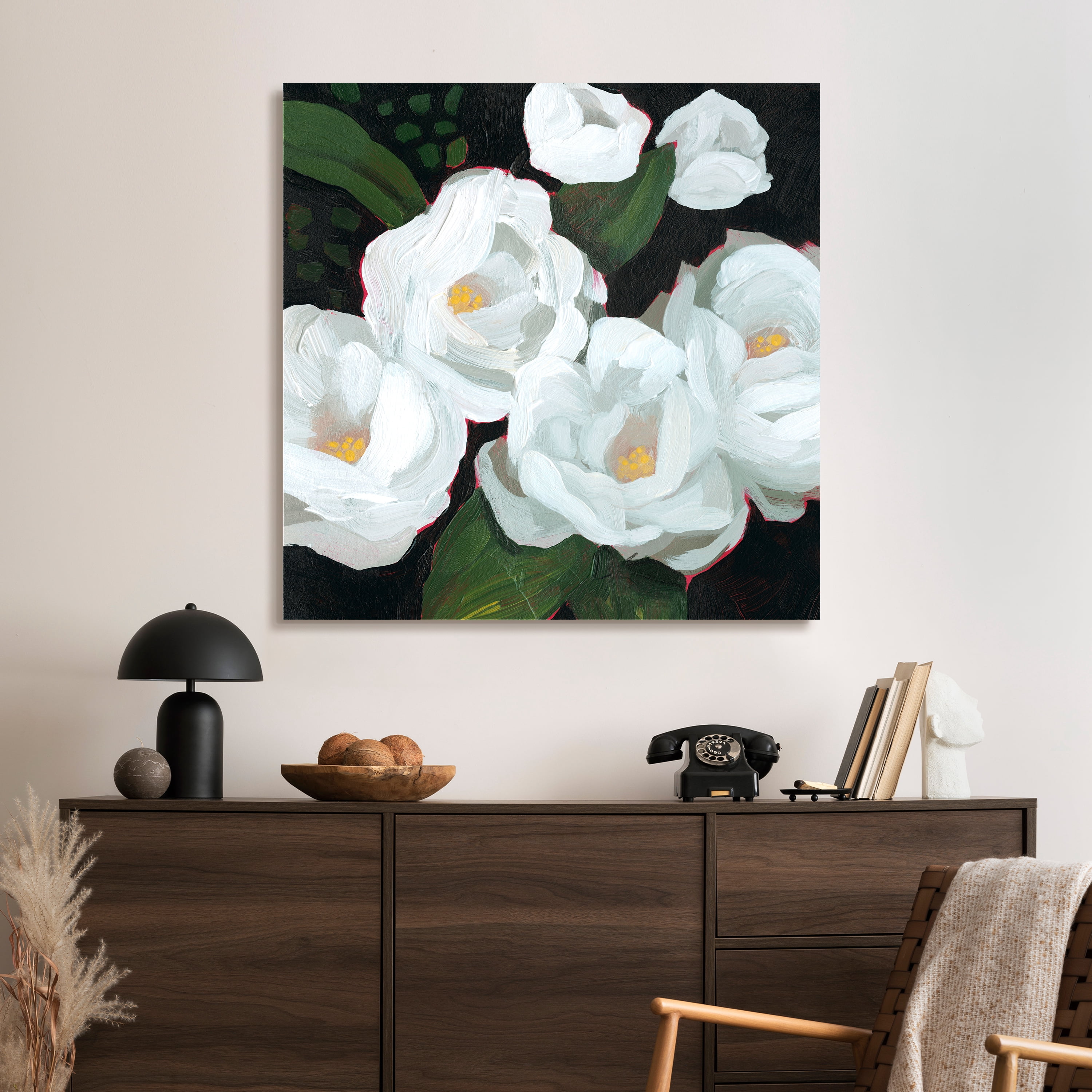 "White Blossom Serenity I" Flower Unframe Free Floating Reverse Printed Tempered Art Glass Wall Art