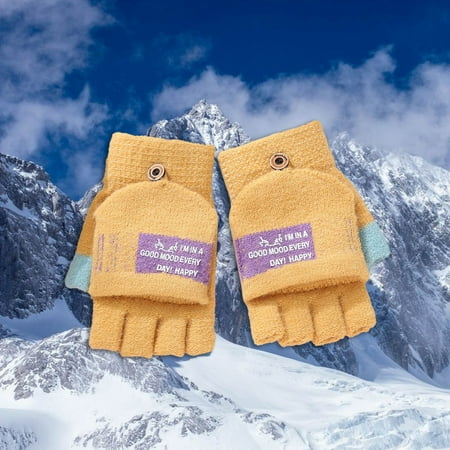 

Work Gloves Children s Gloves Autumn And Winter Warm Thickened Flip Up Gloves Plus Velvet Knitted Cold Proof Half Finger Gloves