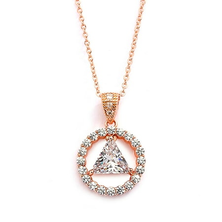 Mariell 14K Rose Gold Plated AA Recovery Necklace CZ Unity Pendant - Great Jewelry Gift for Sober