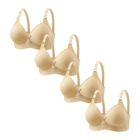 Audhol Comfortable Bras for Women Bras for Women No Underwire Adjustable Bras Full Coverage Support Bralette Plus Size Everyday Bra Pack of 4 Everyday Bras for Women Beige L