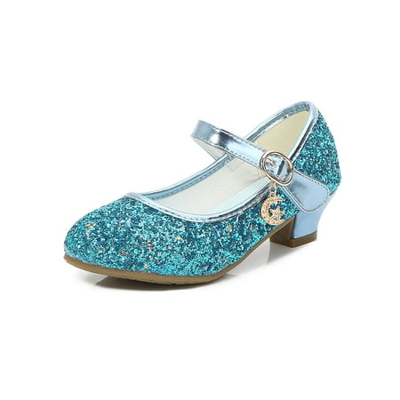

Harsuny Girl s Princess Shoe Magic Tape Mary Jane Glitter Dance Shoes Wedding Cute Comfort Pumps Flats Blue 12C