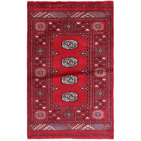 Hand Knotted Tribal Bokhara Wool Rug - 2'6'' x 4'1''