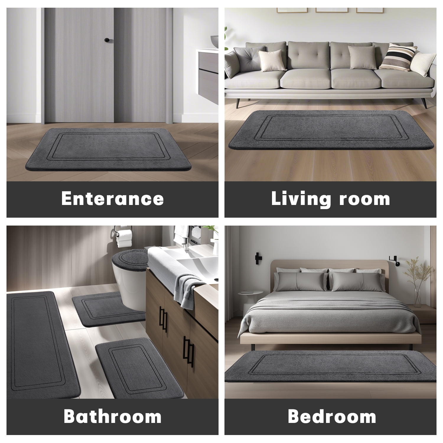 ChakmeOne Bathroom Rugs Sets 5 Piece Super Soft Absorbent Non Slip Bath Mat for Tub & Shower Floor, Toilet Rug & Carpet for Bathroom Decor
