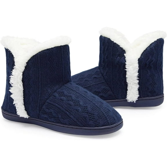 Women's Fuzzy House Slippers - Knitted Ankle Booties with Plush Fur Lining for Indoor & Outdoor Winter Warmth
