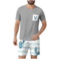 thumbnail image 1 of Ensembles de Pyjamas 2 Pcs pour Hommes Ultra Doux Texturés Costumes Athlétiques Extensibles Col Rond Manches Courtes Chemises Athlétiques Extensibles Séchage Rapide Vêtements de Détente Shorts Ensembles d'Été Hommes 2 Pcs Chemise de Nuit, 1 of 6