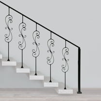 5-Pack S-Shape Iron Balusters, 44in Hollow Scroll Design Black Finish, 180° Swivel Base, for Interior Stair Railing and Home Decor