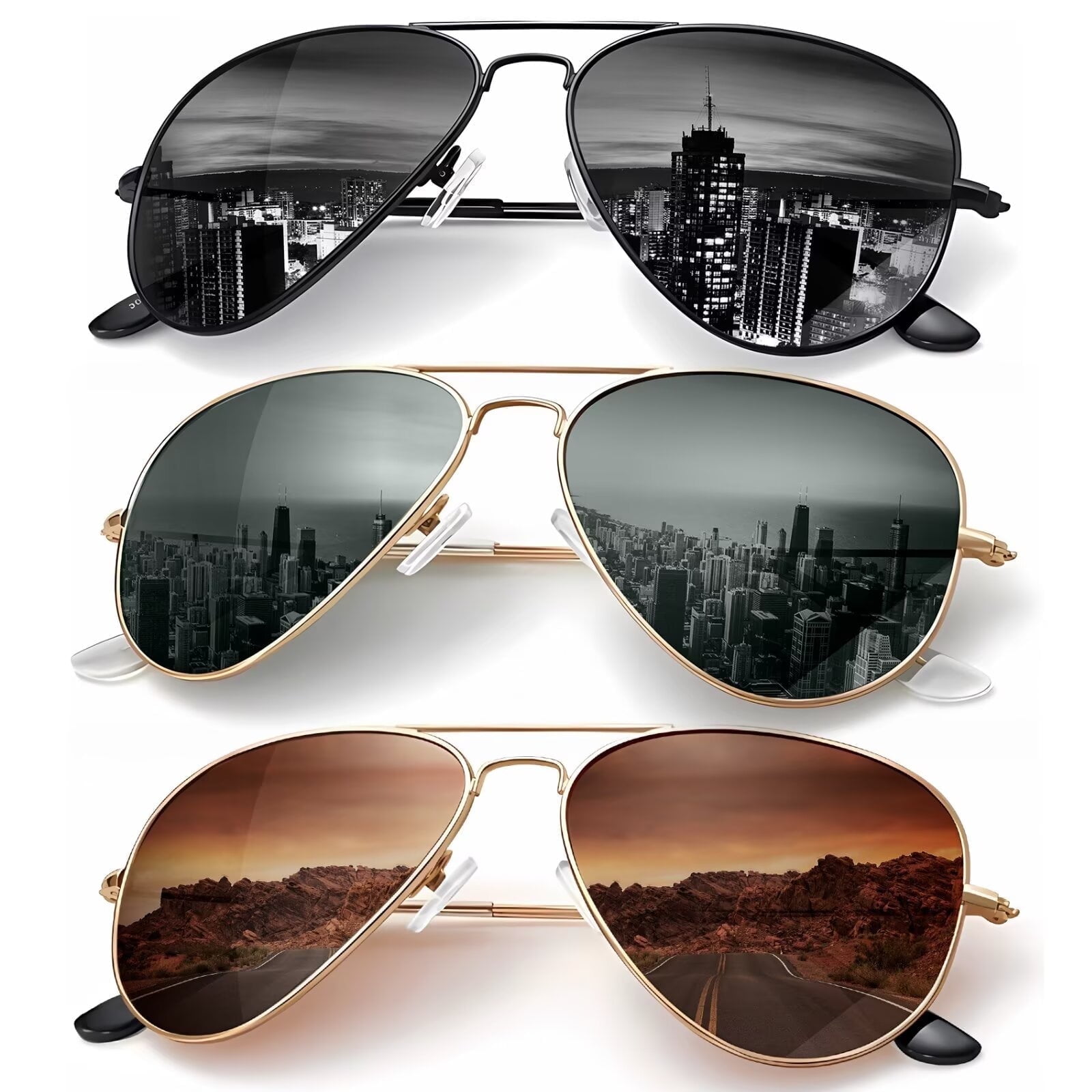 KALIYADI Classic Aviator Sunglasses for Men Women Driving Sun glasses Polarized Lens UV Blocking-3 Pack
