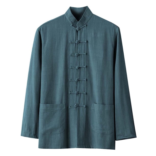 Camisa de manga larga de algodón para hombre, estilo festivo, color liso, para correr por la mañana