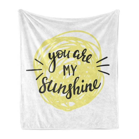 Saying Soft Flannel Fleece Throw Blanket, Modern Love Words Hand Drawn Circle Scribbles Adoration Romance Print, Cozy Plush for Indoor and Outdoor Use, 60" x 80", Pale Yellow Black, by Ambesonne